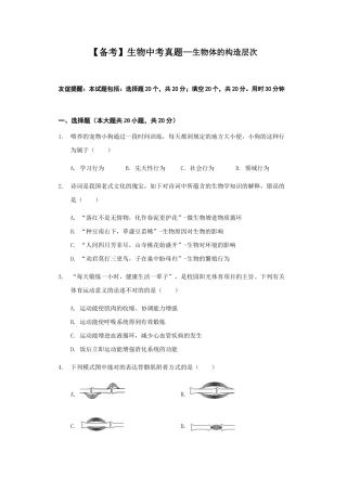 2025年备考生物中考真题05—动物的运动和行为含答案
