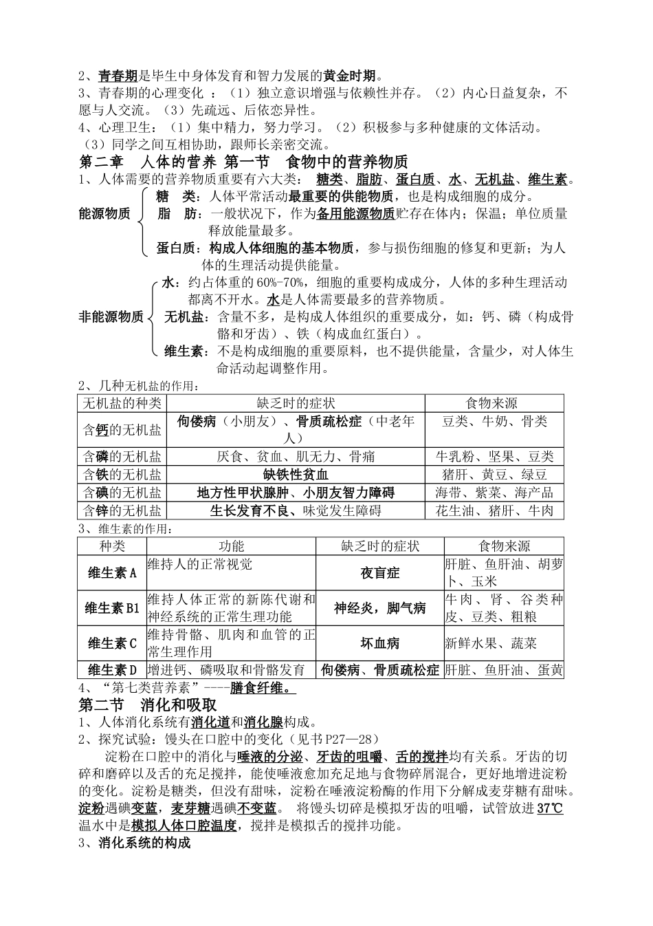 2025年七年级下册生物学知识点汇总27628教学文稿_第2页