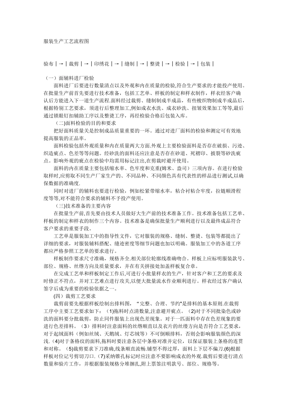 服装生产工艺流程图_第1页