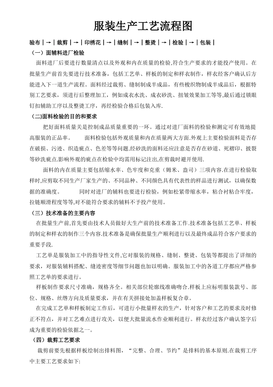 服装生产工艺流程图_第1页