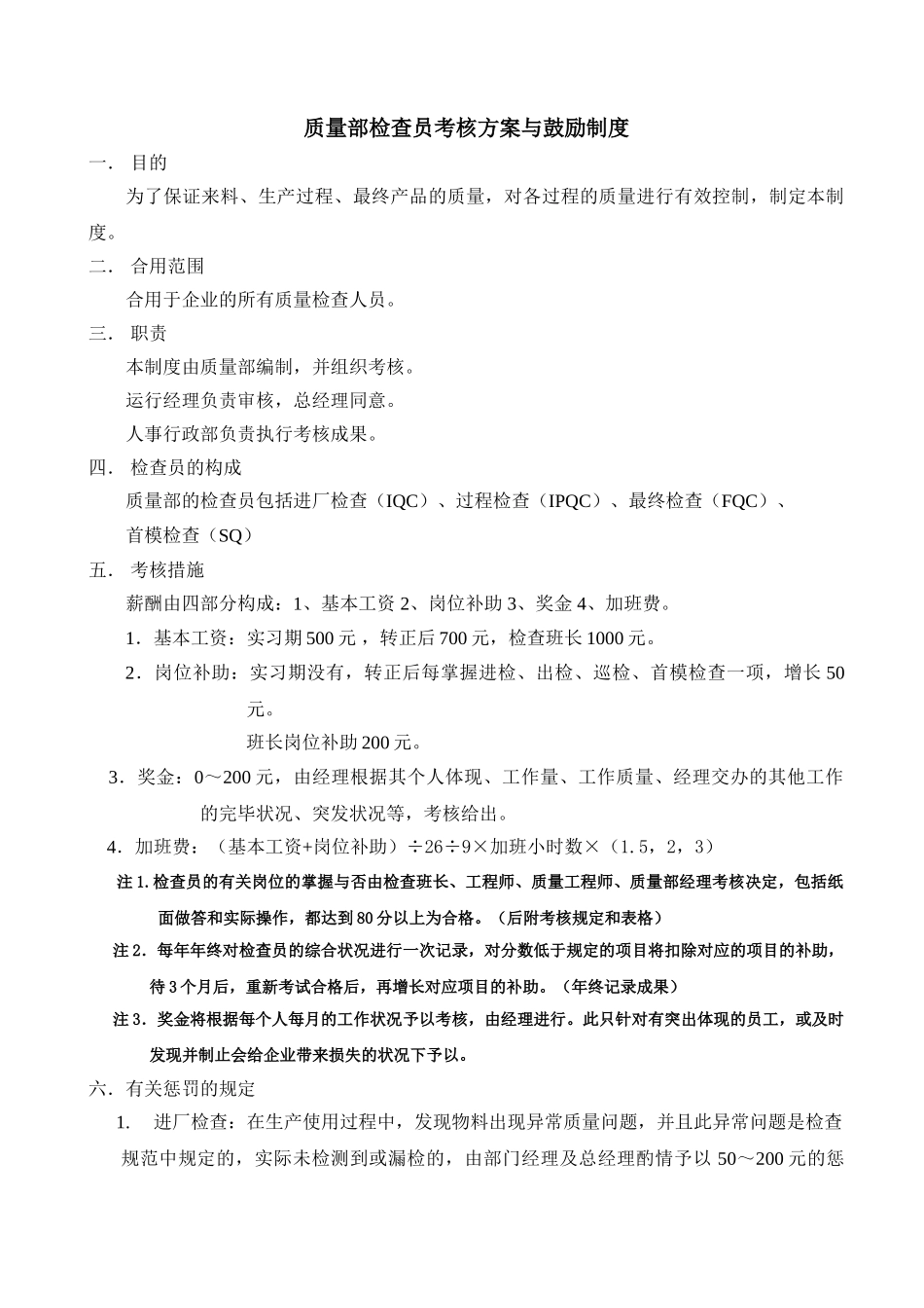 2025年质量部检验员考核方案与激励制度_第1页