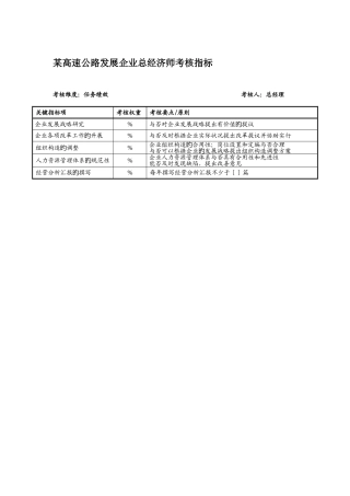 2025年高速公路发展公司总经济师考核指标