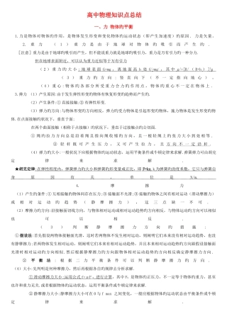 2025年高中物理知识点归纳总结