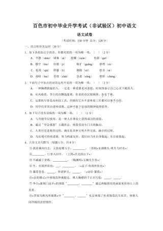 2025年百色市初中毕业升学考试非实验区初中语文