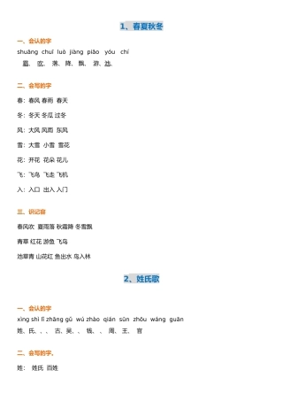 2025年一年级语文下册每课重点字词知识点汇总