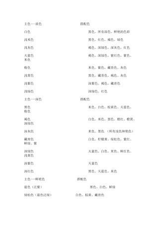 服装颜色搭配表