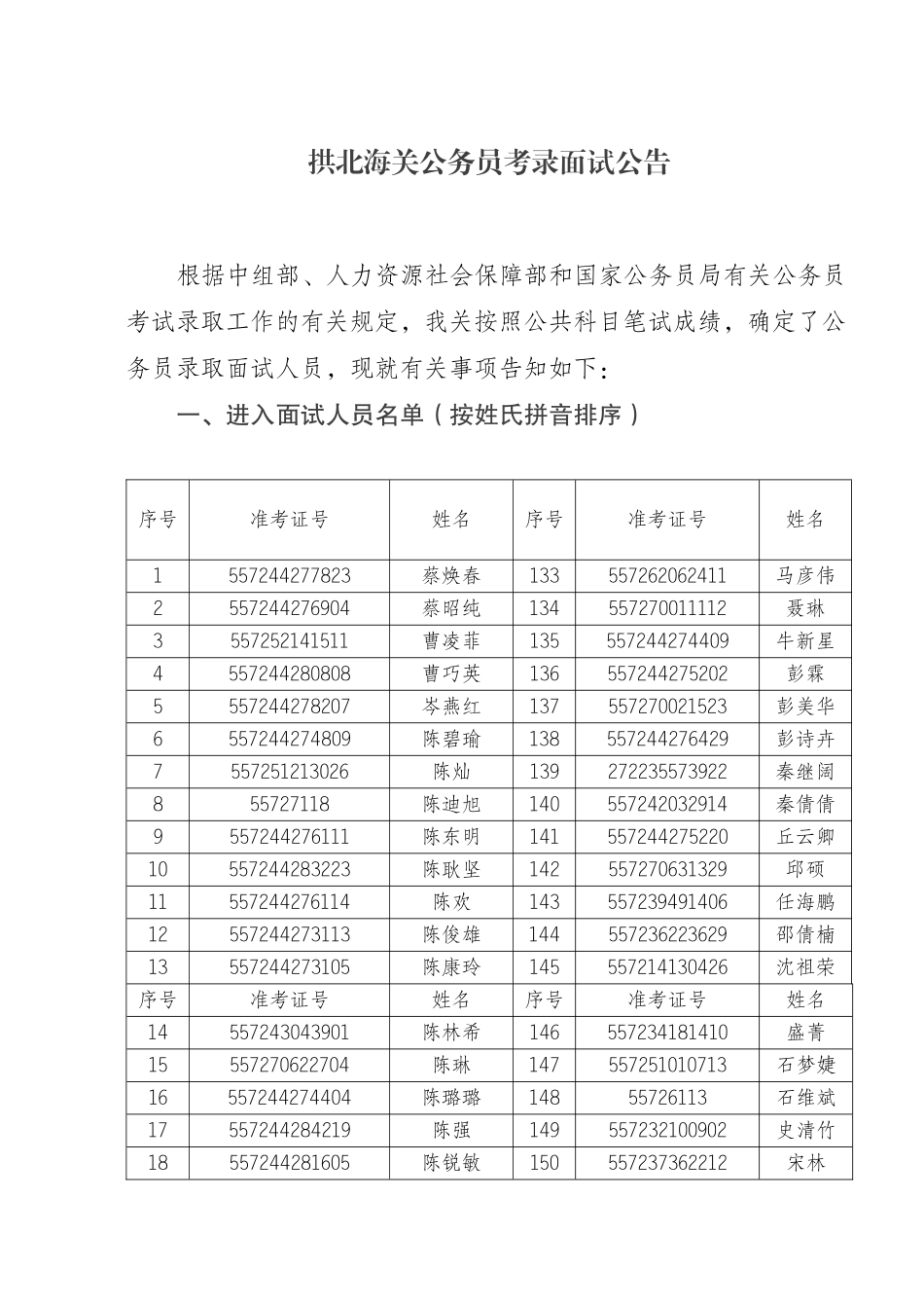 2025年拱北海关公务员考录面试公告2月_第1页