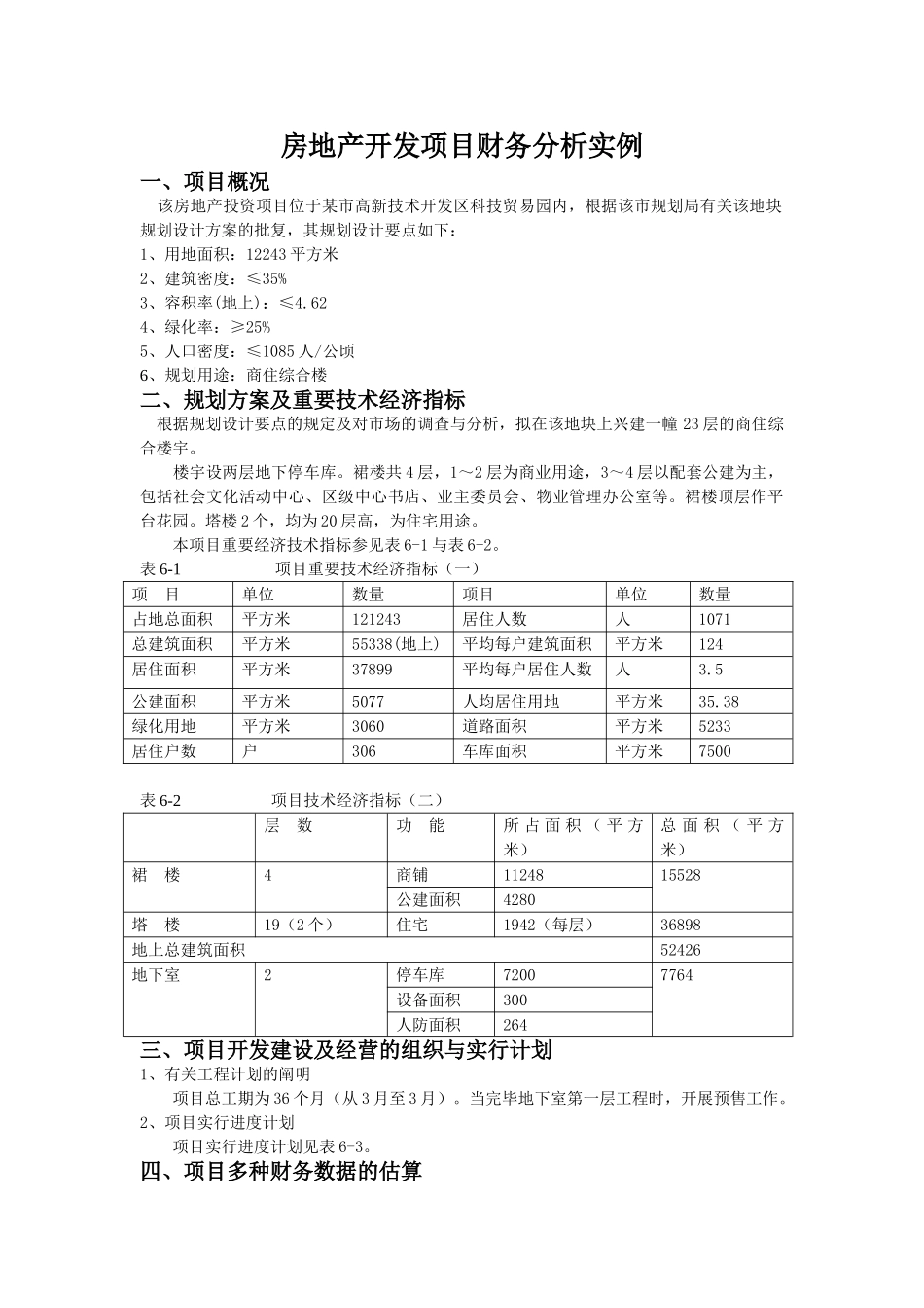 2025年23层商住楼项目开发经济指标及财务分析实例全套表格_第1页
