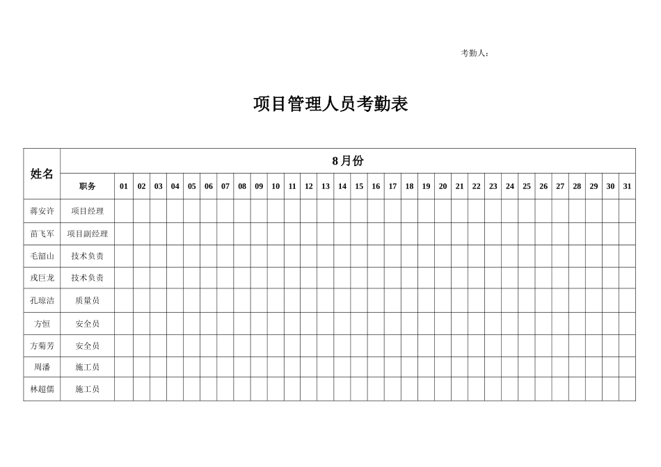 2025年项目管理人员考勤表_第2页