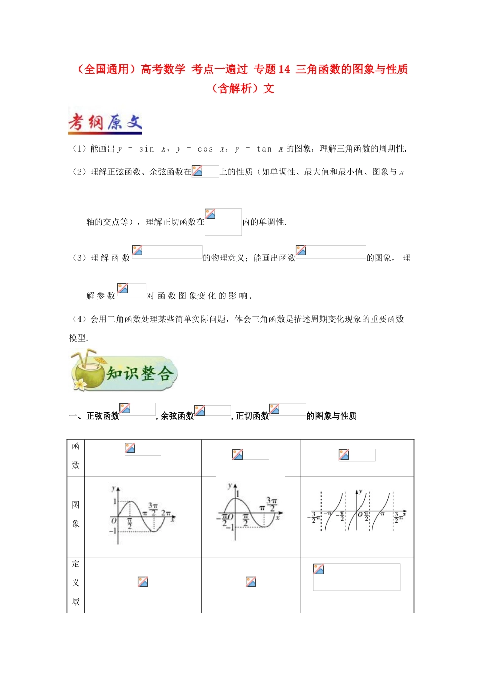 2025年全国通用高考数学考点一遍过专题14三角函数的图象与性质含解析文_第1页