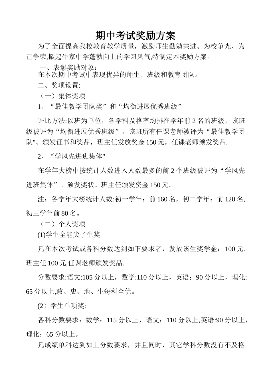 期中考试奖励方案_第1页