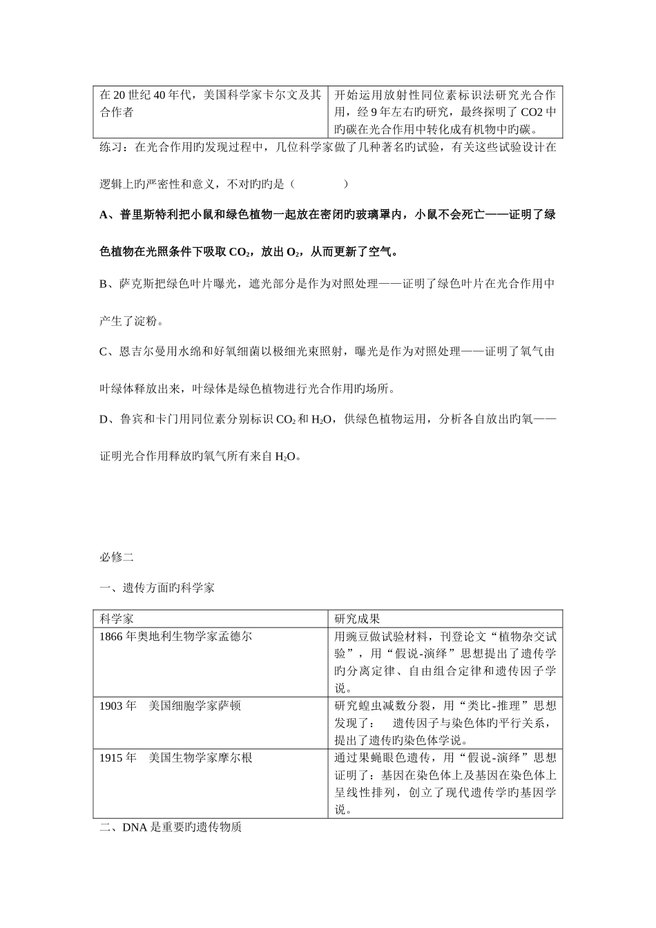 2025年高中生物教材中科学发展史的归纳总结_第3页