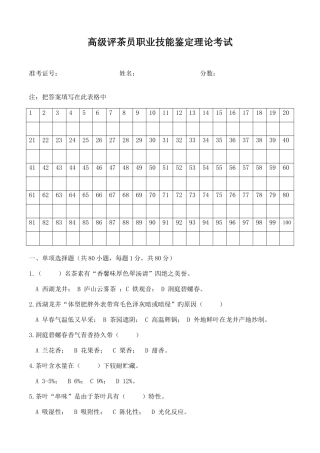 2025年高级评茶员职业技能鉴定理论考试