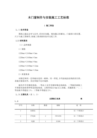 木门窗制作与安装施工工艺标准