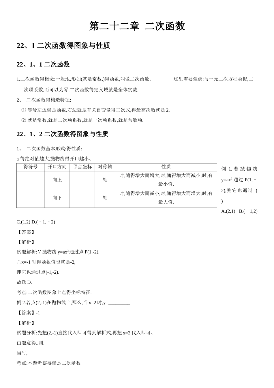 2025年人教版初中数学第二十二章二次函数知识点_第1页