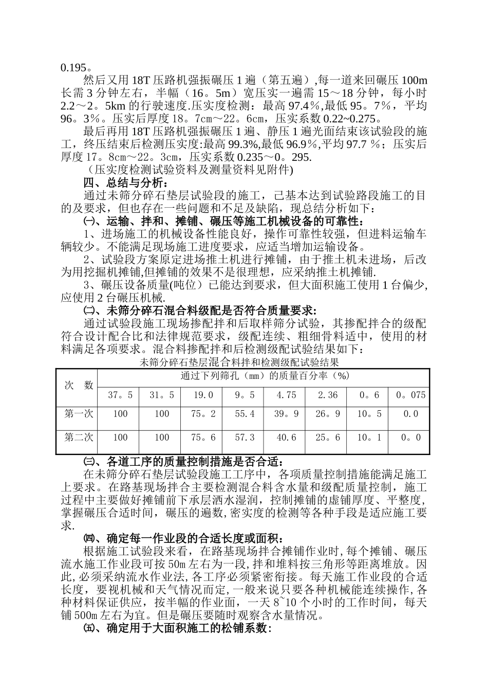 未筛分碎石垫层试验段施工总结报告_第3页