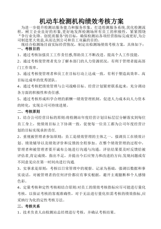 机动车检测机构绩效考核方案