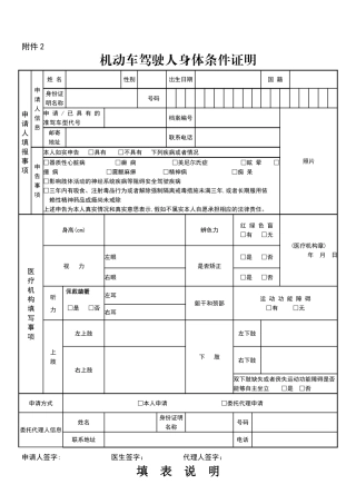 机动车驾驶人身体条件证明-医院驾驶证体检表