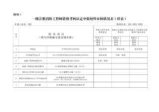 2025年一级注册消防工程师资格考核认定申报材料审核情况表样表