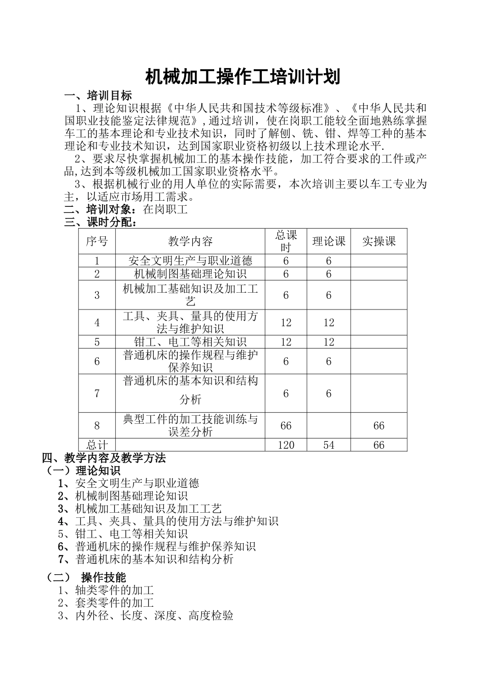 机械加工培训计划及大纲_第1页