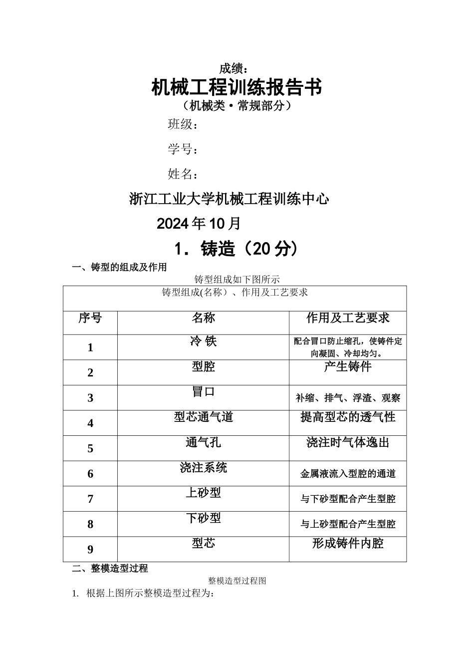 机械工程训练报告书(机械类_第1页