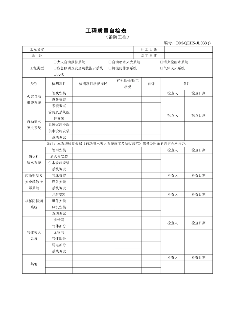 2025年消防工程施工验收单全套样板_第1页