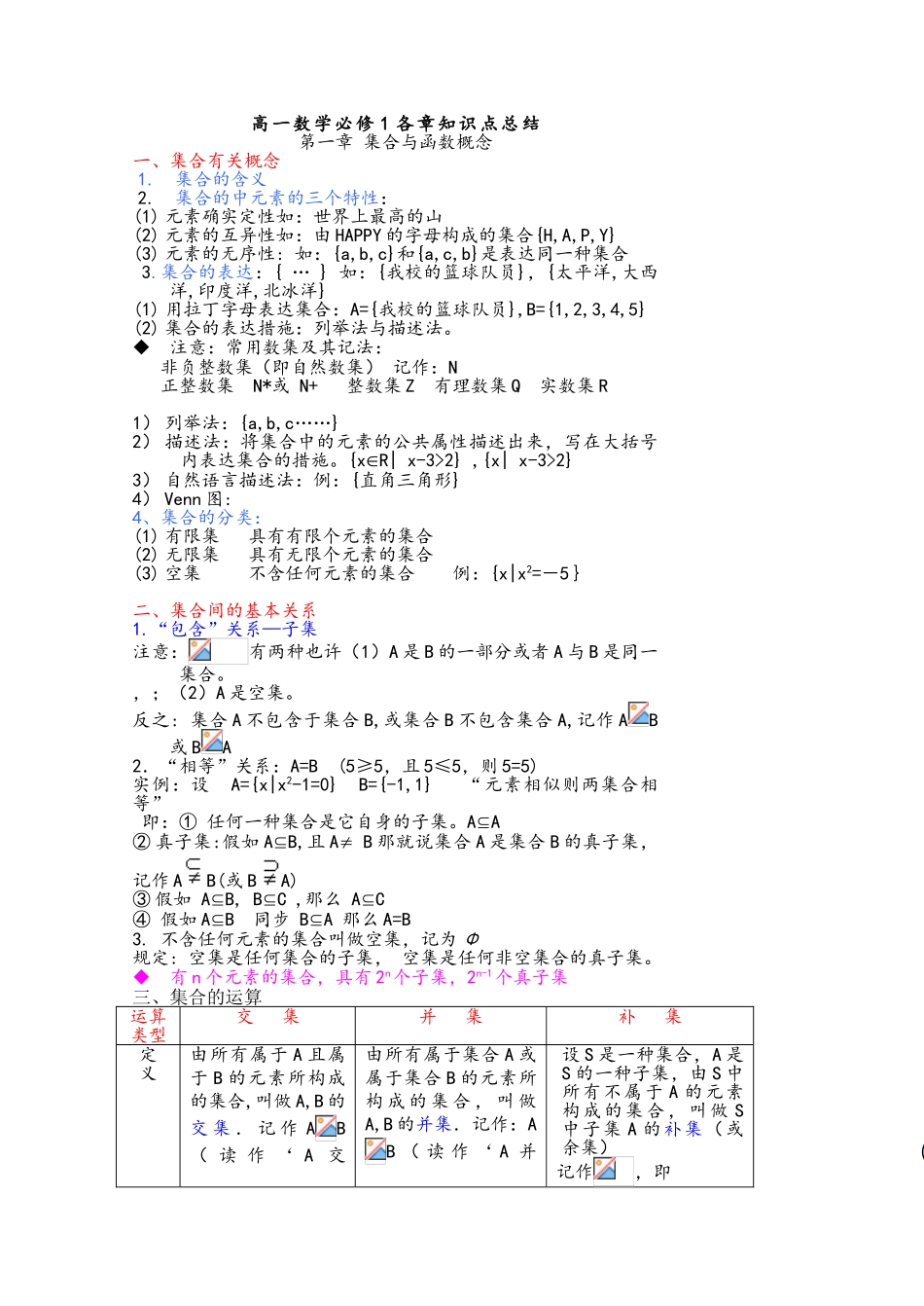 2025年高一数学必修一各章知识点总结_第1页