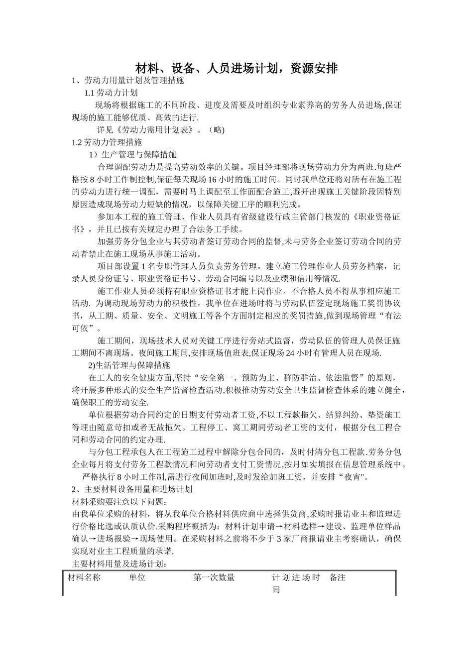 材料、设备、人员进场计划-资源的安排_第1页