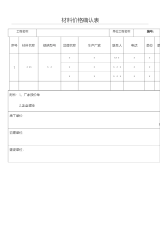 材料报价三家对比表格模板