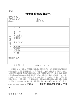 村卫生室设置申请表格