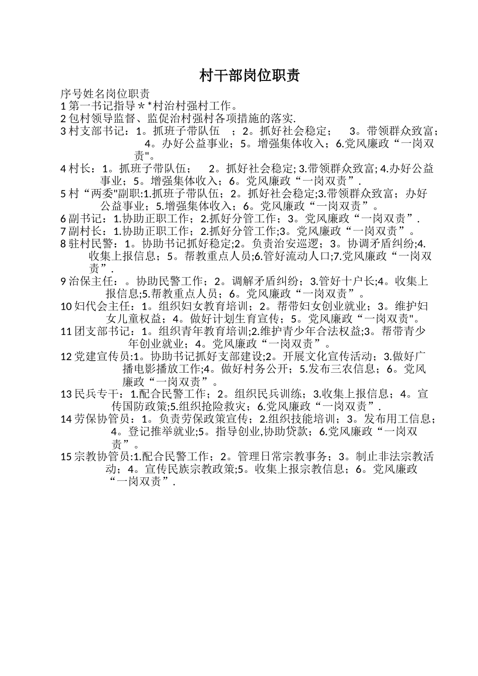 村干部岗位职责_第1页