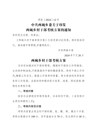 村干部考核方案