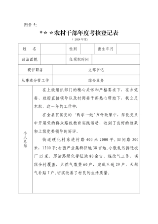 村干部考核表