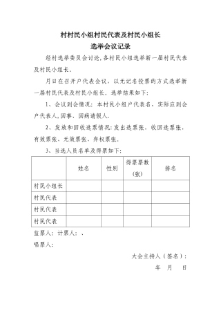 村民代表选举会议记录样式