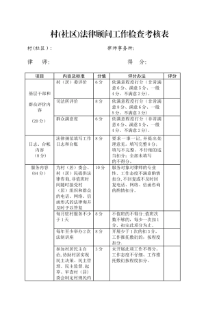 村社区法律顾问工作检查考核表