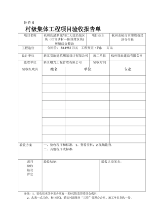 村级集体工程项目验收报告单