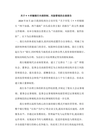 村镇银行内部控制、风险管理的自查报告