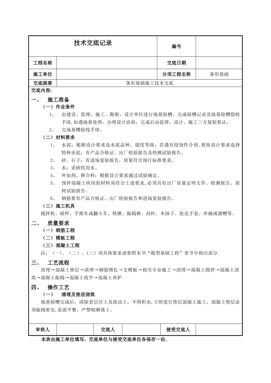 条形基础施工技术交底_第1页