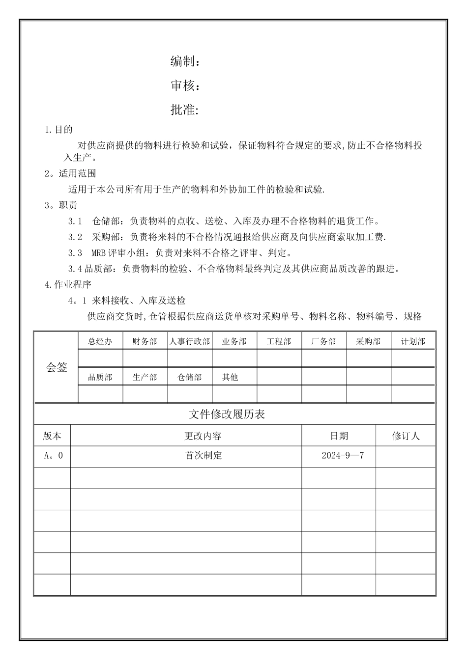 来料检验及异常处理管理规范_第1页