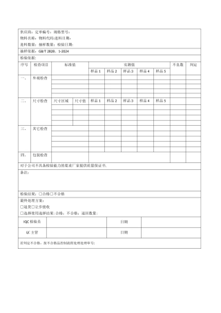 来料检验记录表