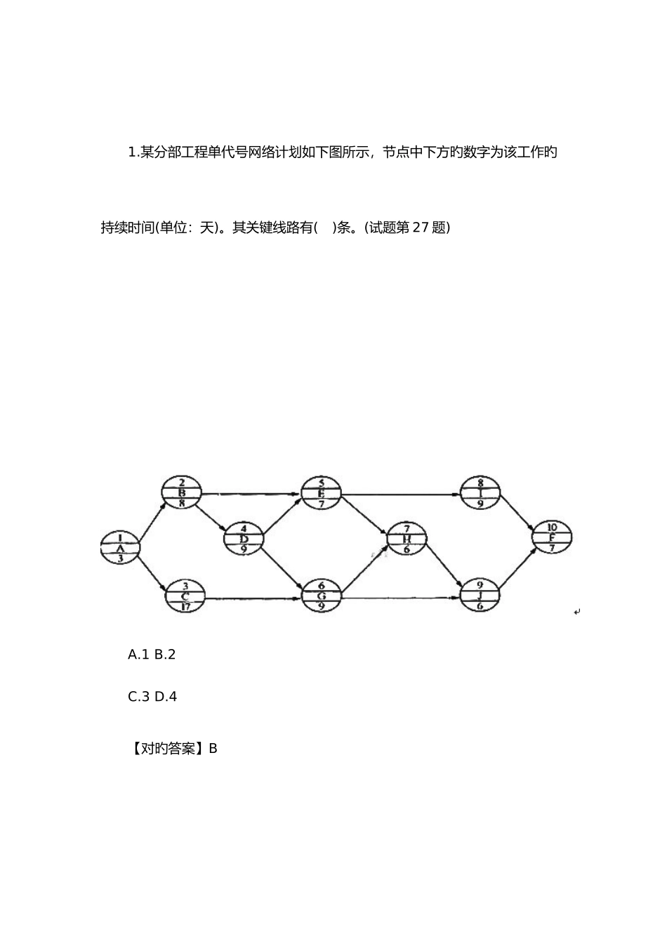 2025年一级建造师考试项目管理典型题目关键工作和关键线路_第1页