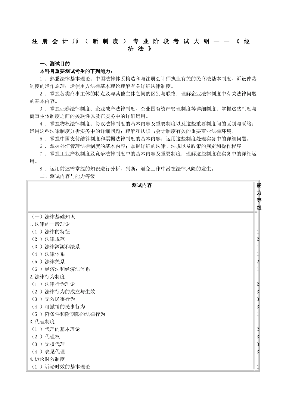 2025年注册会计师新制度专业阶段考试大纲《经济法》_第1页