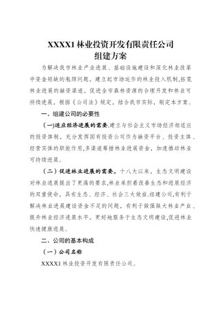 林业投资开发有限公司组建方案
