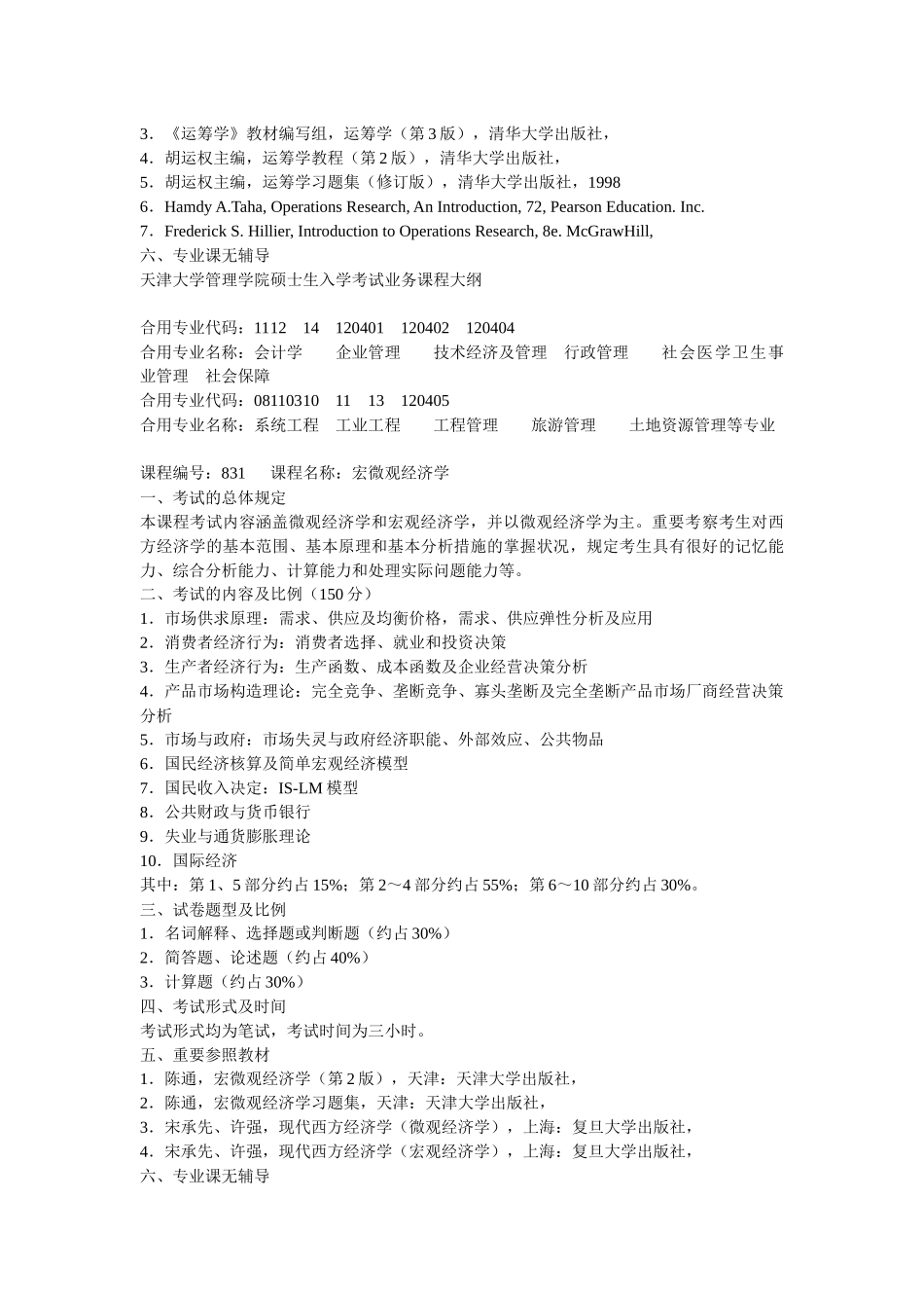 2025年天津大学管理学院硕士生入学考试业务课程大纲_第2页