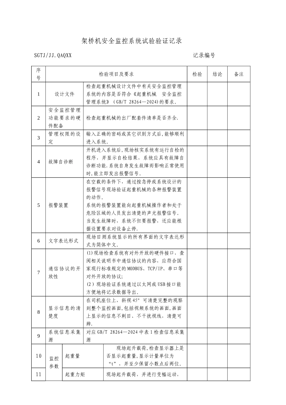 架桥机安全监控系统试验验证记录_第1页