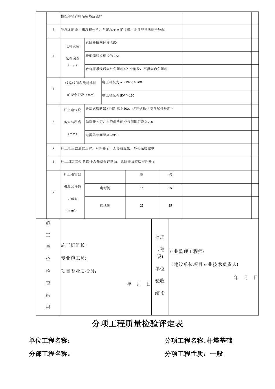 架空线路及杆上电气设备安装工程检验批质量验收记录_第2页