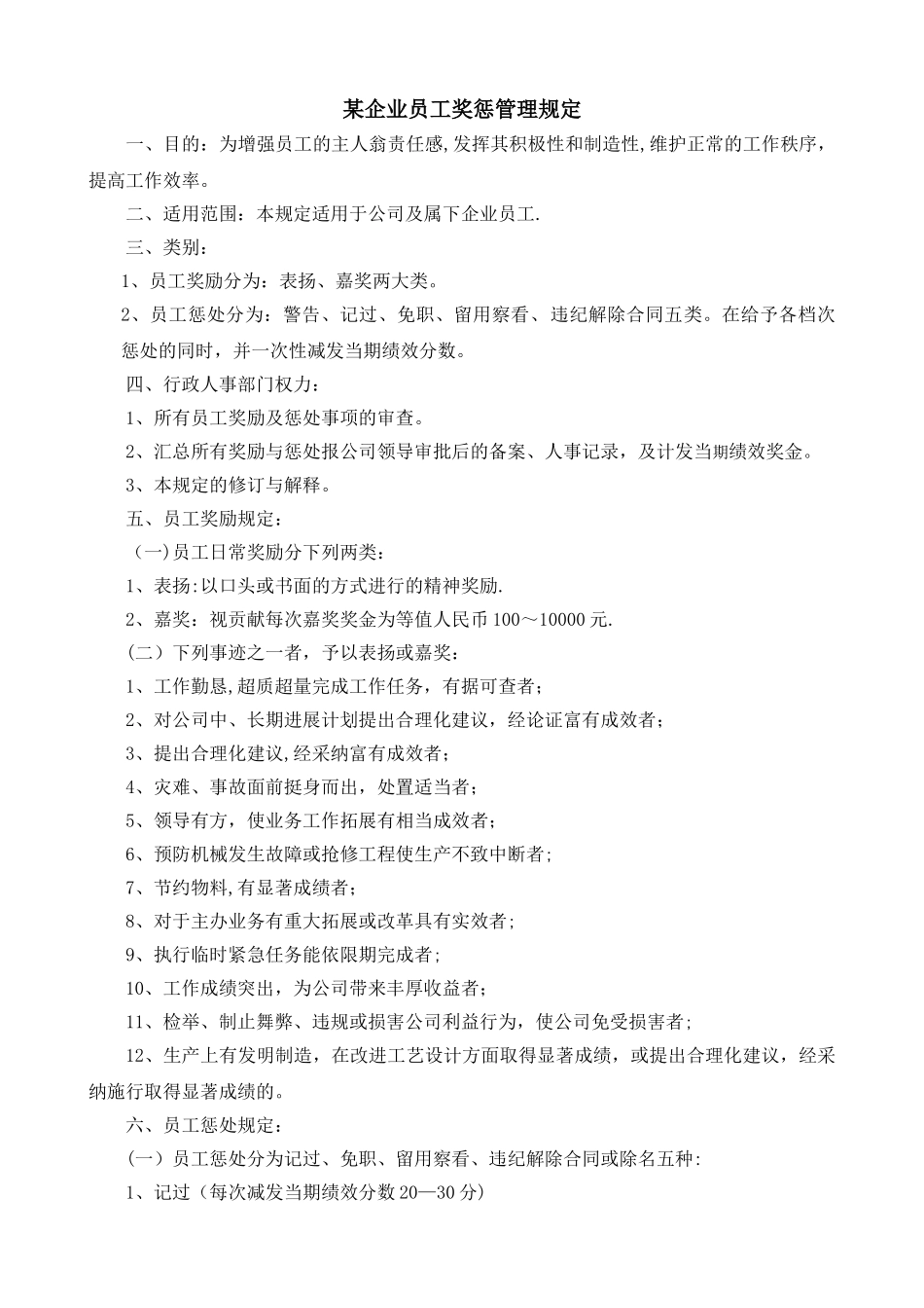 某企业员工奖惩管理规定_第1页