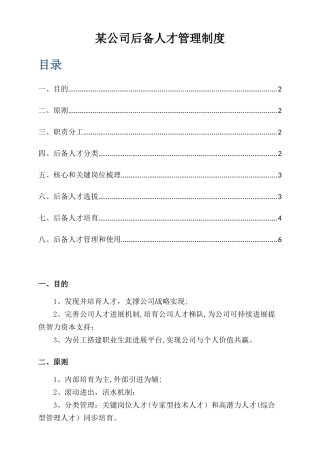 某公司后备人才管理制度
