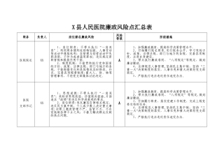 某县人民医院廉政风险点汇总表
