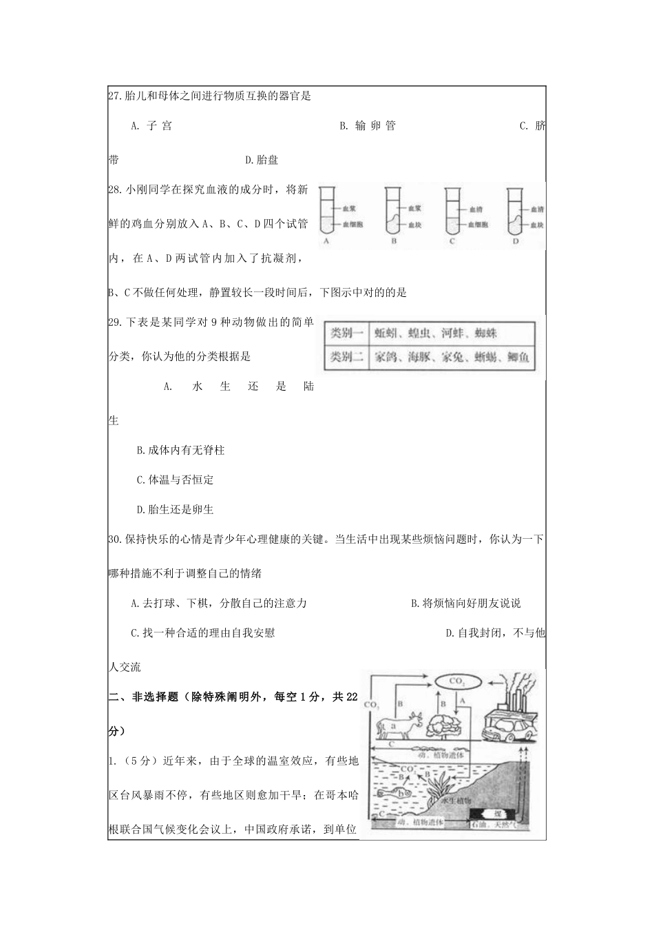 2025年山东省部分地市学业水平考试初中生物试题_第2页